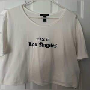 Forever 21 White Crop Tee with Black 'Made in Los Angeles' Graphic